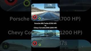 DRAG RACING Porsche 991 Turbo 1700 HP vs Chevy Corvette Z06 1200 HP