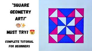 Square Geometry Art | Stunning & Simple Geometric Design | Step-by-Step DIY Pattern Drawing