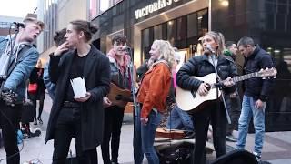 DCT Buskers all come together for an impromptu jam on Grafton Street (Ho Hey/Riptide)