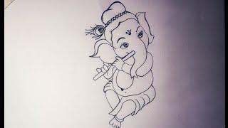 Bal ganesha with bansuri pencil drawing/lord ganpatibappa pencil drawing