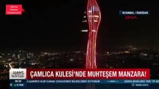 Çamlıca Kulesi'nde Muhteşem Manzara! Türk ve Azerbaycan Bayrakları Yansıtıldı#çamlıcakulesi