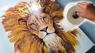 HOW TO Take Acrylic Pouring to another DIMENSION - Toilet Paper SWIPE Lion Painting | AB Creative