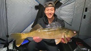 He caught his BIGGEST Walleye ice fishing!