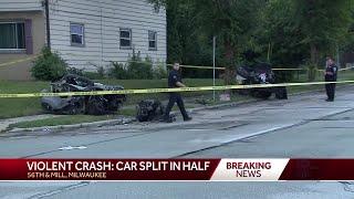 Car split in half, 1 person taken to the hospital following Milwaukee crash