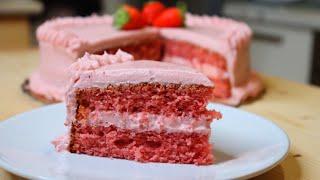 STRAWBERRY CAKE FROM SCRATCH - NO BOX CAKE MIX - NO JELL O - STRAWBERRY CAKE