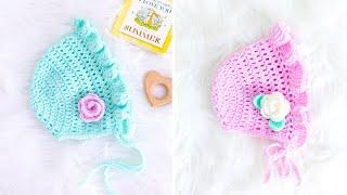 QUICK and EASY Crochet Baby Bonnet (BEGINNER Friendly Pattern and Tutorial!)