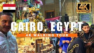 Cairo, Egypt Walking Tour - Khan el-Khalili Night Market | 4K HDR 60fps