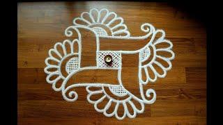 4×4 dots beautiful swastik rangoli designs by Shital Daga| tulsi vivah special rangoli designs