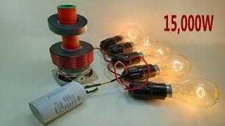 Free Energy 220V 15000W powerful Electricity generator Copper Coil Light bulb With Capacitor