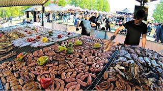 Street Food Fest in Milano, Italy. Burgers, Grilled Meat, Angus, Cheese, Roasted Pork. Idroscalo