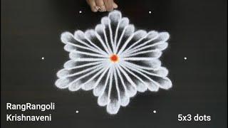 Easy Muggulu5x3 dots Daily Rangoli DesignsTraditional KolamRangRangoli Krishnaveni