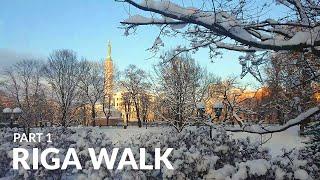 Riga City Walk in Winter with Snow, Part 1 (26 minutes) [1080p HD]