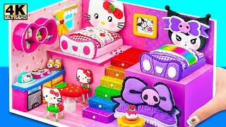 Make Hello Kitty House with Two Bedroom, Purple Room for Kuromi from Cardboard - DIY Miniature House