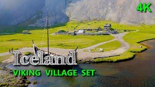 VIKING Village and  STOKKSNES Beach  (DRONE VIEW ). Set of great films and series like THE WITCHER.