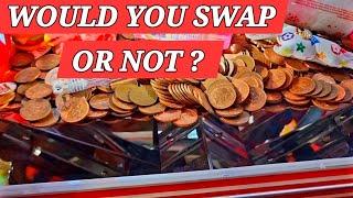 What A Chance to take. Can We Get the key this time? uk arcade amusements 2p pushers claw machines