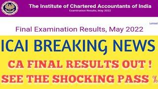 BREAKING NEWS : CA FINAL RESULTS RELEASED - KNOW THE PASS PERCENTAGE OF MAY 2022 ATTEMPT