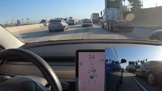 Tesla Autopilot V10 Moves Over When Passing Large Trucks