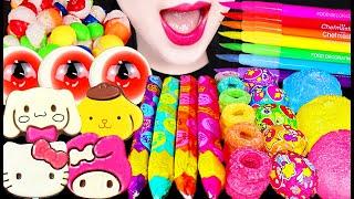 ASMR Edible Crayon, Sanrio Popsicle, Jelly Gummy 먹는 크레파스 산리오 팝시클 젤리 먹방 Mukbang, Eating