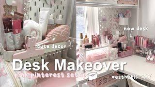 Aesthetic Desk Makeover + Tour 🩰⭐️ || pinterest inspired, pink decor unboxing