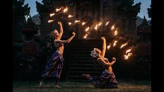 Amazing Apsaras of Moonlight Tribe show in Bali. Fire fans performance. Lena Gukina