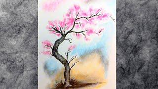 Beautiful Tree Landscape Drawing for Beginners by Colored Pencils / Simple Tree Sketch Tutorial