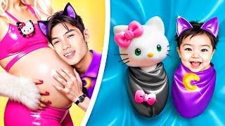 ¡Mis Padres Son CatNap Y Hello Kitty! ¡Una Nerda Quiere Convertirse En Hello Kitty OSCURA!