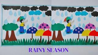 Rainy season project | Rainy season chart | Easy Rainy Day scenery Drawing | Rainy Day Drawing