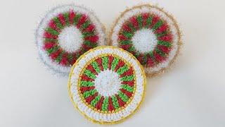 수세미뜨기/크리스마스 리스수세미/ Crochet wreath/ Crochet dish scrubby