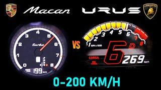 Porsche Macan TURBO v Lamborghini URUS Acceleration Test 0-100 & 0-200 km/h