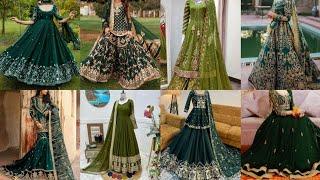 Outstanding green dress design/ latest mehndi dress design ideas 2025 / Dark green suits for mehndi