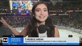 CBS News Miami's Samantha Rivera handles a rowdy fan