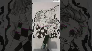 TANJIRO AND NAZUKO drawing//Animefanart//#youtubeshorts #art #shorts