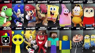 Super Sonic vs Mario vs SpongeBob vs Giga Bowser vs Steve vs Sprunki | Super Smash Bros Ultimate