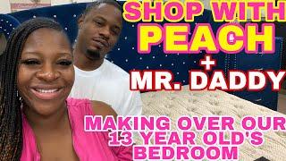 SHOP WITH PEACH  AT THE FURNITURE STORE + WALMART REMODELING OUR 13 YEAR OLD BEDROOM 