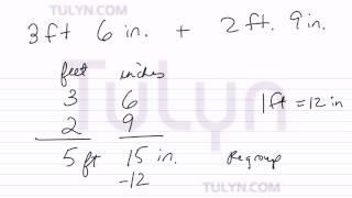 adding customary units of length with regrouping