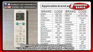 CÓDIGOS PARA PROGRAMAR CONTROL REMOTO UNIVERSAL AIRE ACONDICIONADO K-9098E REMOTOS BAHIA