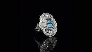 3 stone aquamarine estate ring with accent diamonds. #diamonds #ring #estatejewelry