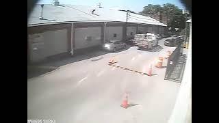 McCarthy Tire truck runs over cone.