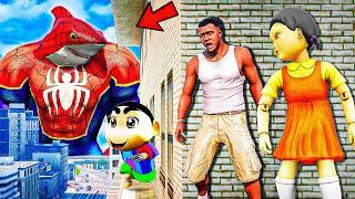 Franklin and Shinchan & Pinchan play HIDE AND KILL with Squid Game Doll In GTA 5