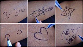 3-3=0 convert in tattoo // cute car // heart & knife tattoo with pen //  kese bnaye
