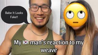 My Man’s Reaction To My WEAVE!! | AMBW Couple VLOG #korean #black