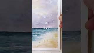 Loose Watercolor Seascape Sunset over the Ocean | Preview of Realtime Tutorial #shorts #nowpaintthis