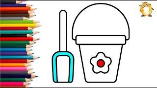 How to draw a sandbox set. Coloring page/Drawing and painting for kids. Learn colors.