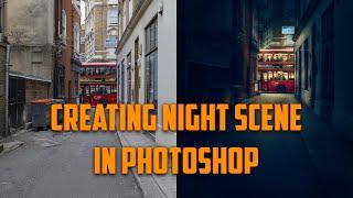 Changing photos from Day to Night. Making a dark city street in Adobe Photoshop CC