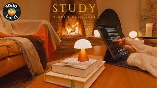 3-Hour Lofi Study With Me by the Fireplace| 50-10 Pomodoro Timer & Focus, Relaxing Background Music