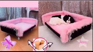 DIY ADORABLE SOFA BED FOR *cheap*.Make a #Pet Bed #cardboard # crafts