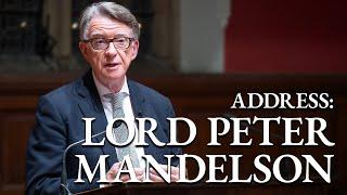 Lord Peter Mandelson addresses the Oxford Union as he runs to be Chancellor of the University