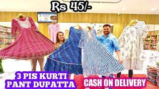 Rs 45/-,3 pis kurti pant dupatta,cash on delivery kurti plazo