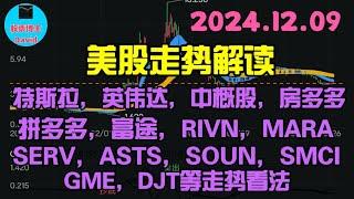 12月10日，特斯拉、英伟达、中概股、房多多、拼多多、富途、RIVN、MARA、SERV、ASTS、SOUN、SMCI、GME、DJT等走势看法️️ #美股推荐2024 #美股大涨   #中概股