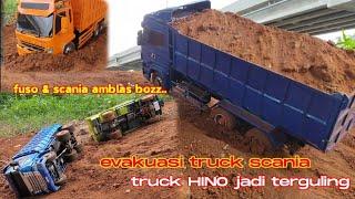 dump truck SCANIA ,kesulitan najak di tanjakan  extrime dan akhirnya ditarik sama HINO